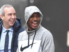 Igahlo in high spirits as he steps out of the Lowry Hotel in Manchester…
