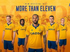 Iwobi and Co Models Everton new Classic Amber Kit