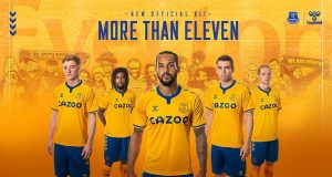 Iwobi and Co Models Everton new Classic Amber Kit