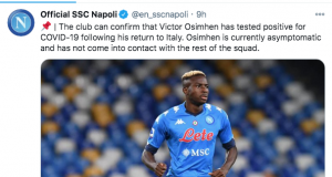 BREAKING: Osimhen Tests Positive For Coronavirus