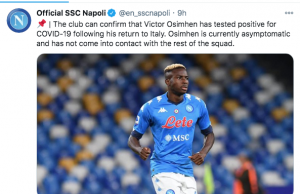 BREAKING: Osimhen Tests Positive For Coronavirus