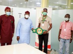 Ekiti State Governor, Dr. Kayode Fayemi Receives National Light Heavyweight Champion, Adewale Masebinu in bid Of World Title Support
