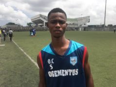 Depros FC’s Chigozie Okoro reacts after scoring first goal in the Fusion Football Championship