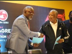 Pinnick Pours Encomiums On Chief Adebutu As NFF, Baba Ijebu Seal Partnership