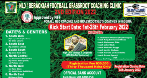 NLO/Berackiah Grassroot Football Coaching Clinic 2nd Edition Holds February 1