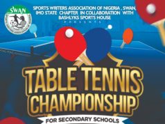 Imo Swan Secondary Schools Table Tennis Championship Holds Saturday June 4