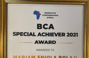 Historic Nigerian Badminton Gold Winner, Eniola Bolaji Receives Continental Award