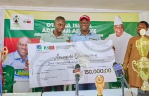 Otunba Isiaka Adetunji Adeleke Memorial Cup Logo Contest Winner Presented With Prize Cheque