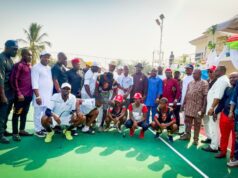 Minister Of Sports Sunday Dare Donatrs Teqball To Ifeanyi Ubah Sports House In Nnewi