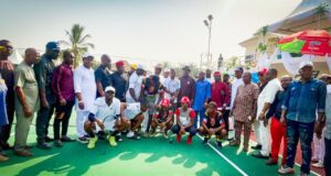 Minister Of Sports Sunday Dare Donatrs Teqball To Ifeanyi Ubah Sports House In Nnewi