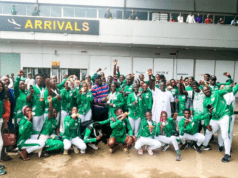 Sports Minister Dare, AFN Officials, Supporters Clubs Receive Impressive U-19 Athletics Teams At Lagos Airport