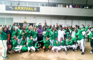 Sports Minister Dare, AFN Officials, Supporters Clubs Receive Impressive U-19 Athletics Teams At Lagos Airport