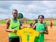 Divine Nwachukwu Making The Most Of The Holidays As He’s Pictured Gifting Jerseys To Grassroots Team Back In His Hometown
