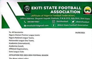Ekiti State Football Association Announces Affiliation Fees for 2023/2024 Football Season