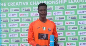 TCCLeague24: Dino SC’s Goalkeeper Nathan Godwin Shines In 1-1 Draw Against Sporting Lagos, Earns Man of the Match Accolade