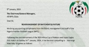 NPFL Adjusts Matchday 18 Fixtures To Accommodate Nigeria’s AFCON Clash