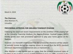 Abia Warriors’ Umuahia Township Stadium Cleared For Current Season, Renovations Required For Next