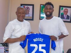 Super Eagles Midfielder Wilfred Ndidi Pays Courtesy Visit to Sports Minister, Senator John Enoh
