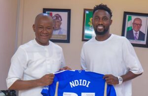 Super Eagles Midfielder Wilfred Ndidi Pays Courtesy Visit to Sports Minister, Senator John Enoh