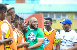 1XBet Ambassador Bernard Ichide Keeps Promise To Stammering Striker, Turns Up To Lend Support, Scolds Mockers