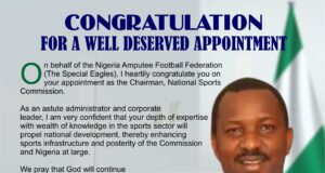 Nigeria Amputee Football Federation Extends Congratulations To New National Sports Commission Chairman