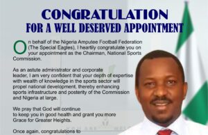 Nigeria Amputee Football Federation Extends Congratulations To New National Sports Commission Chairman