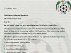 NPFL Update: League Organizers Approves 11 Stadiums for Live TV Broadcasts in New Season