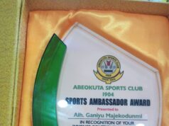 Abeokuta Sports Club 1904 Honours Ganiyu Majekodunmi With Sports Ambassador Award