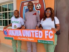 Two Youth Corps Members Sign Out By Donating Sign Post To Akwa United FC