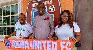 Two Youth Corps Members Sign Out By Donating Sign Post To Akwa United FC