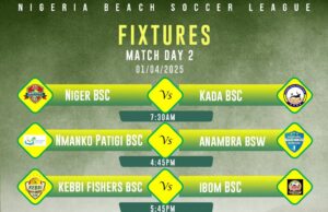 Nigeria Beach Soccer League on Day 2: Kada, Kebbi, Anambra BSC Continue Fine Run