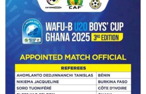 WAFU-B Names Officials for U20 Boys Cup as Nigeria Gears Up for World Cup Prep