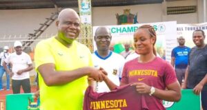 Governor Diri Honoured By U.S based Athlete Victory Godah for sports Development Strides