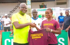 Governor Diri Honoured By U.S based Athlete Victory Godah for sports Development Strides
