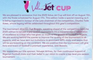 Value Jet Cup 2025 Pre-season Tournament set to honour Otunba Tade Azeez