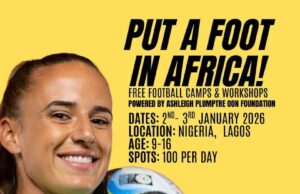 Ashleigh Plumptre Unveils January 2026 Grassroots Football Camp in Lagos