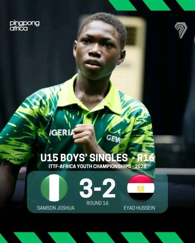 Joshua Samson Stuns Egyptian Rival As Nigeria Advance Two to U-15 Singles Quarter-Finals