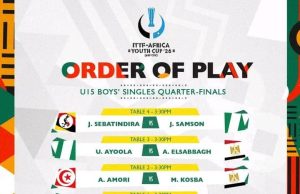 Nigeria’s Quarter-Final Opponents Confirmed in U-15 Boys’ Singles at ITTF Africa Youth Championships