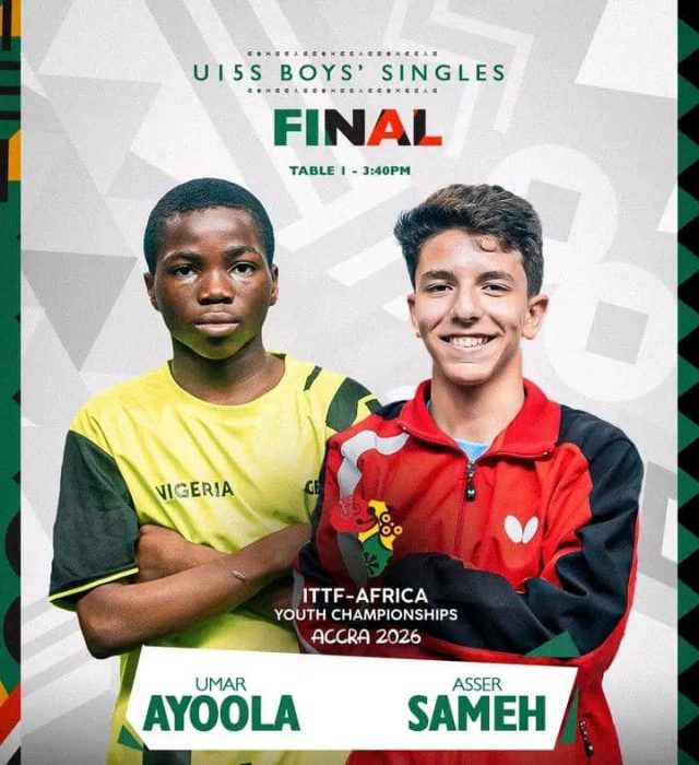 Nigeria Assured U-15 Boys’ Singles Gold as Umar Ayoola Reaches ITTF Africa Youth Championships Final