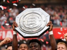 Nigeria Descents Saka, Nwaneri, Eze Celebrate as Arsenal Pummel Manchester City to Win 18th Community Shield